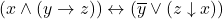 \left( x \land (y \rightarrow z) \right) \leftrightarrow \left( \overline{y} \vee (z \downarrow x) \right)