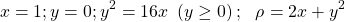 \[\ x=1;y=0;y^2=16x\ \left(y\geq0\right);\ \ \rho=2x+y^2\]