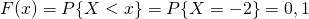 F(x)=P{X<x}=P{X=-2}=0,1