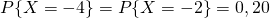 P{X=-4}=P{X=-2}=0,20