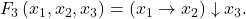 F_{3}\left( x_{1},x_{2},x_{3} \right) = \left( x_{1} \rightarrow x_{2} \right) \downarrow x_{3}.