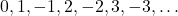 0, 1, -1, 2, -2, 3, -3, \ldots