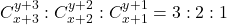 \[C_{x + 3}^{y + 3}:C_{x + 2}^{y + 2}:C_{x + 1}^{y + 1} = 3:2:1\]